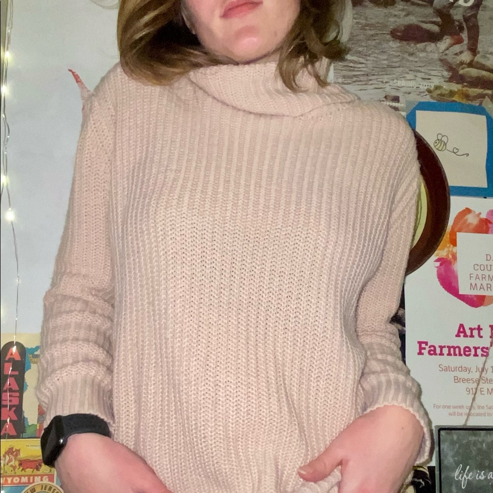 Pink Turtleneck Knit Sweater